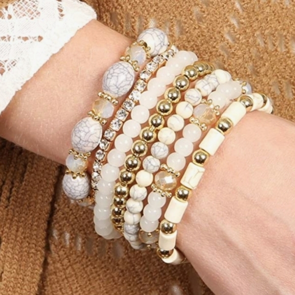 NWT White Stackable Stretchy Wrap Bracelet Bangles - Picture 5 of 5